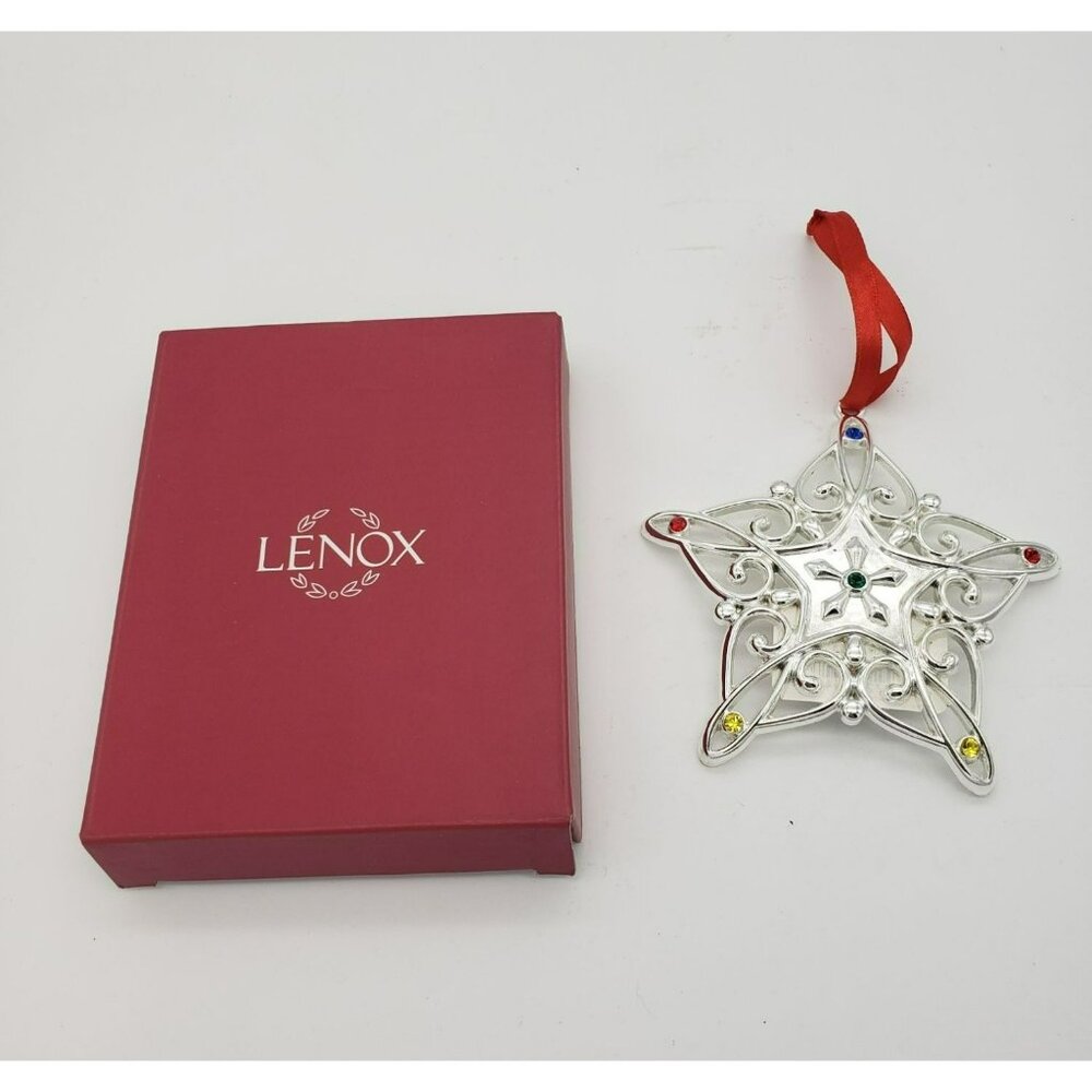 Lenox Sparkle and Scroll Silver Plated Star Ornament Multicolor Gems 893113